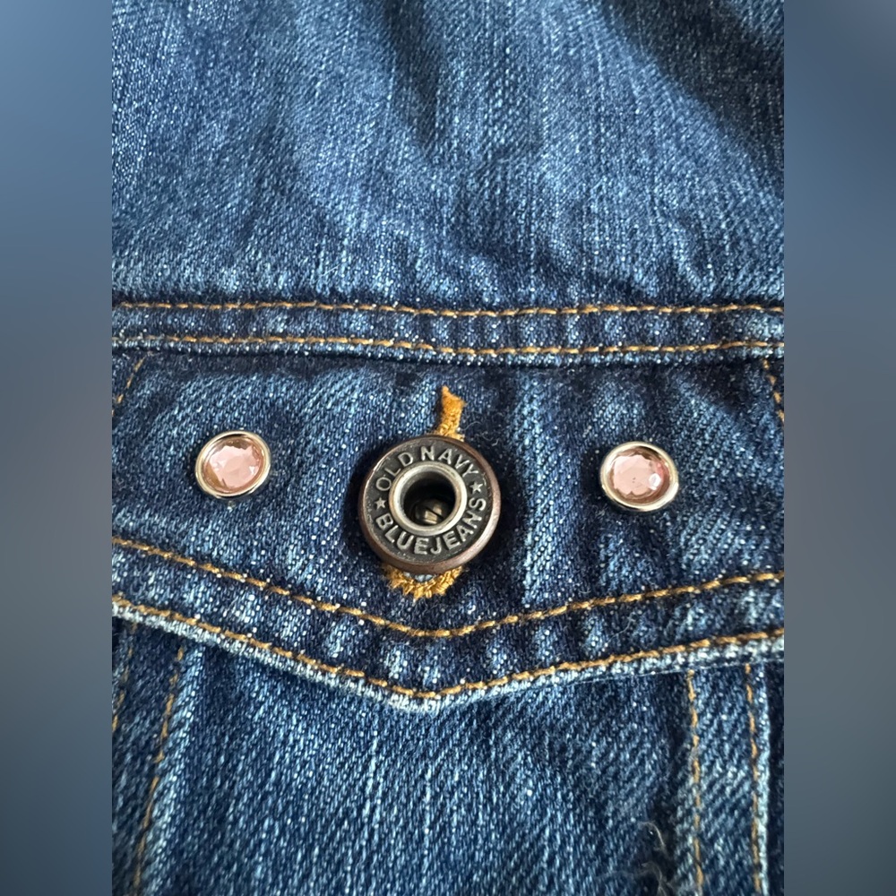 Old Navy Classic Blue Jean Jacket with pink jewels XL - Picture 4 of 7